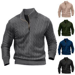 Commerce extérieur 2025 – Nouvelle collection automne-hiver – <span class=keywords><strong>Pull</strong></span> en maille torsadée pour <span class=keywords><strong>homme</strong></span>, <span class=keywords><strong>col</strong></span> semi-<span class=keywords><strong>montant</strong></span> zippé, respirant, lavable en machine, en polyester - Product Image 2
