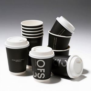 <b>Disposable</b> 8oz 10oz 14oz 16oz 24oz Laxury Black Biodegradable Double Wall Heat Resistant Custom Paper Coffee <b>Cups</b> with Lids - Product Image 3