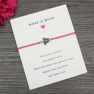 Bracelets d'amitié en cire colorée tressée à la main en gros Bracelets femmes hommes carte <span class=keywords><strong>de</strong></span> souhaits série marine Bracelet tortue <span class=keywords><strong>de</strong></span> mer en argent - Product Image 1