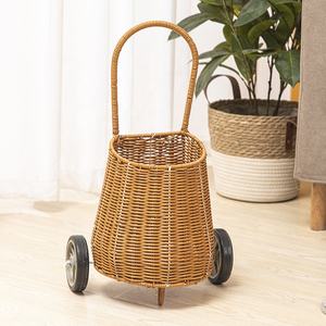 Chariot de courses en osier de style australien sur roues, panier en osier Luggy, chariot en osier pour jouets, panier en osier en rotin PP - Product Image 2