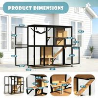 Cage à chat spacieuse et luxueuse en bois de haute qualité avec roues, plateformes multi-niveaux, hamac, portes verrouillables, utilisation en intérieur pour plusieurs chats