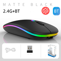 Mouse Gaming Nirkabel Mini Optik 2.4G USB Isi Ulang dengan Lampu LED, Orientasi Tangan Kanan untuk Laptop/Desktop PC