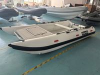 Bateau semi-rigide catamaran en aluminium de 3,8 m, Mehler PVC, 6 personnes, avec plateforme de pêche à l'avant pour la pêche à la dérive, fournisseur chinois pour commandes en gros