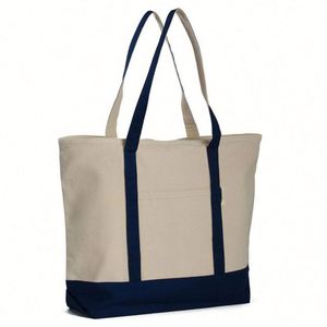 Bolsa de Mano Ecológica Premium para Compras, Playa, Yoga, Multibolsillos, Resistente, de Lona, Color Azul Marino y Rojo, con Bolsillo - Product Image 1