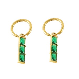 Emerald Earrings Hoop Earrings 18K Gold Plated Channel Setting Geometric Design For Women - Product Image 5