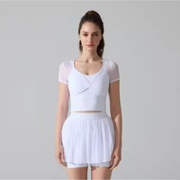 Ensemble de tenue de tennis 2 pièces pour femme 2026 : haut court à manches courtes et jupe en maille unie, tissu en maille haute densité, séchage rapide, idéal pour le yoga et la gym