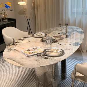 <span class=keywords><strong>Table</strong></span> à manger rectangulaire en marbre blanc luxueux moderne, surface naturelle polie pour la maison, le salon, la villa, l'appartement, les hôtels - Product Image 6