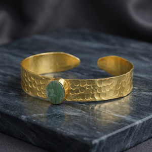 Antique Finish Adjustable Brass 18K Gold Plated Amazonite <b>Boho</b> Handmade Unisex Cuff Flower Bangle Factory Price OEM ODM - Product Image 3