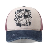 Topi Baseball 6 Panel Unisex Bahan Katun Twill 100% Model Baru 2026, Cetak Huruf Vintage, Dapat Disesuaikan, Puncak Keras, Tinggi