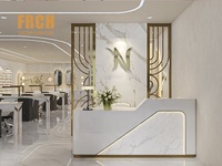 Comptoir de réception de luxe en bois avec éclairage LED doré pour salon de manucure, spa médical et spa, sur mesure