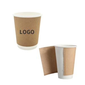 แก้วกาแฟกระดาษแบบใช้แล้วทิ้งขนาด 8 ออนซ์ ยี่ห้อ Double Walle Kraft พร้อมฝาปิด และโลโก้แบบกำหนดเองได้ - Product Image 1