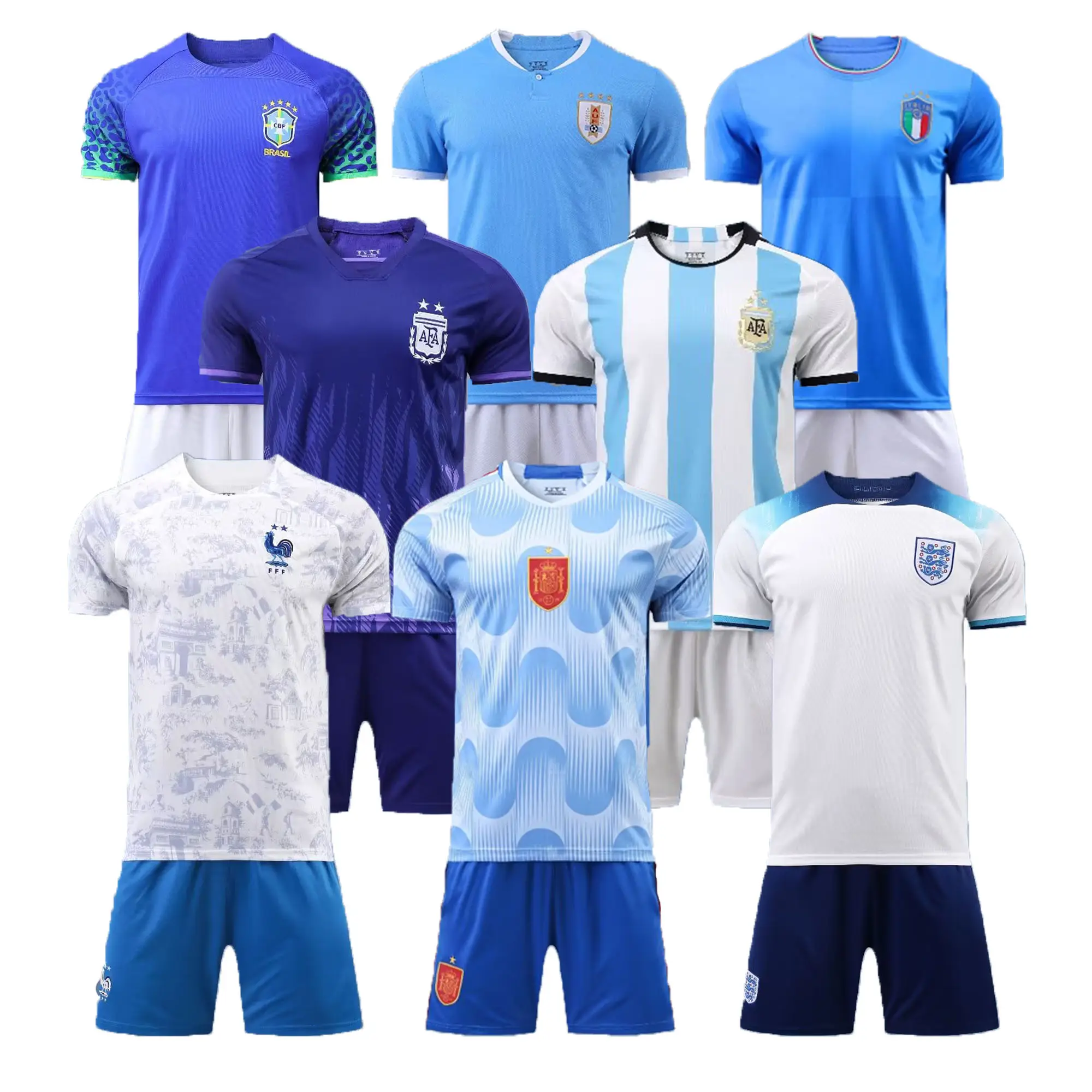 2023 oem atacado camisas de futebol de subolmação, personalizados, calçados de futebol, conjunto de kits de futebol