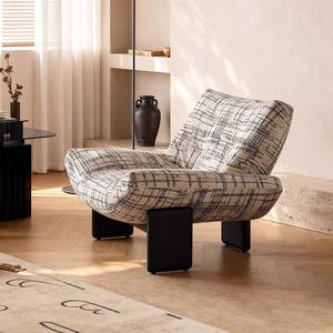 Sillón Individual de Estilo Retro Francés, Tela a Cuadros Blanca y Negra, Silla de Salón para Adultos y Personas Mayores - Product Image 2