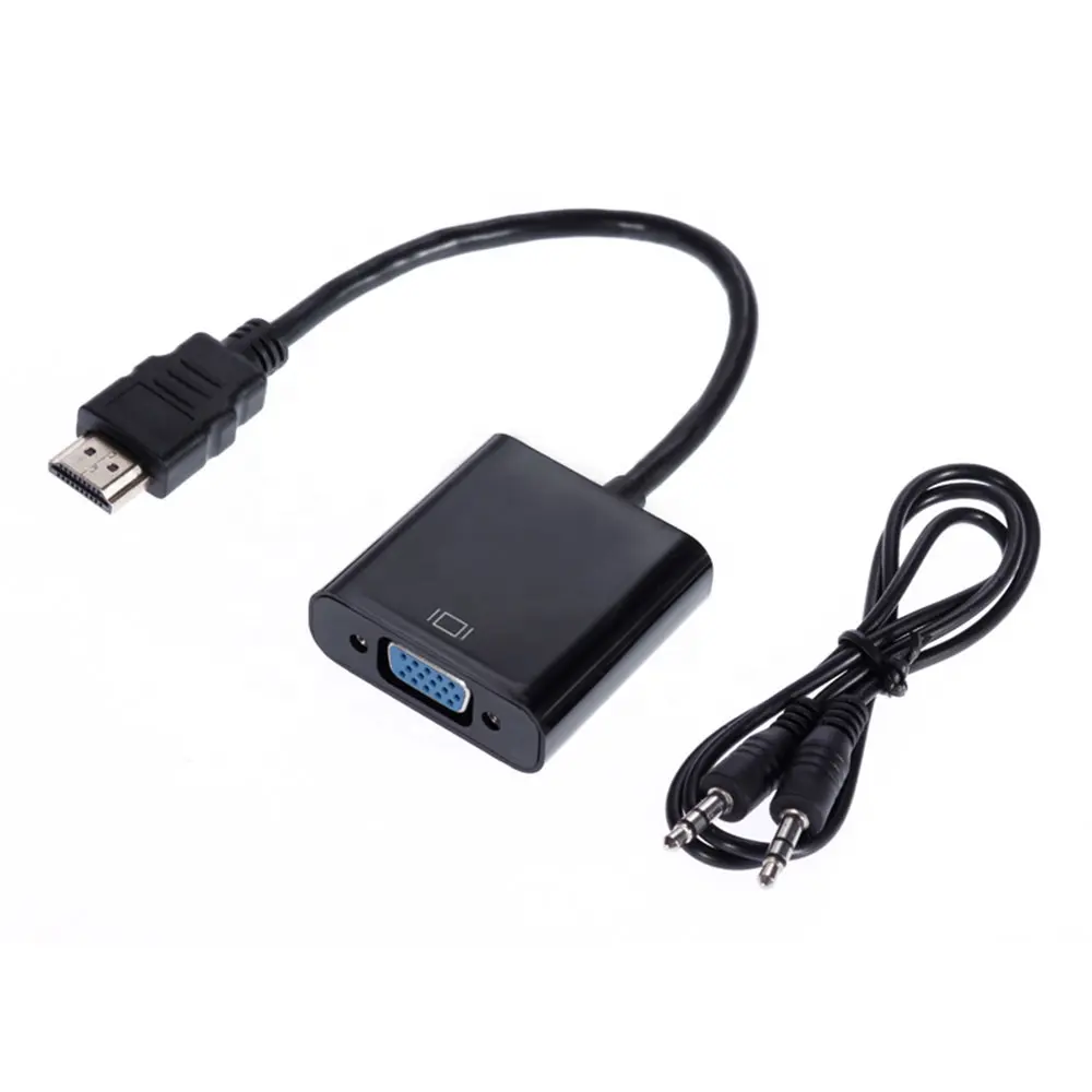 Adaptador hdmi para vga, conversor macho para fêmea de cabo com saída de áudio