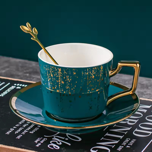 ชุดแก้วน้ำเซรามิกสำหรับดื่มกาแฟพร้อมช้อนถ้วยชาสีดำ - Product Image 5