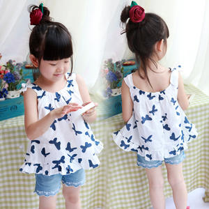 Venta al por Mayor en Línea de Ropa Infantil, Vestido Corto sin Mangas Vintage con Estampado de Mariposas para Niñas, de China - Product Image 2