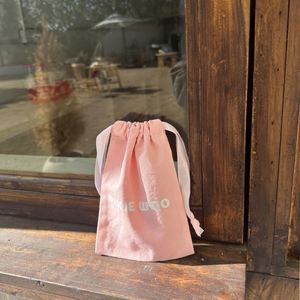 Personalised Eco Friendly Small Cotton <b>Drawstring</b> <b>Pouch</b> Pink Color Cotton Dust Proof <b>Pouch</b> - Product Image 3