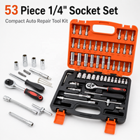 Kit de clés à cliquet manuelles robustes CR-V 1/4 pouce, 53 pièces, multifonctionnel, coffret rigide, acier au carbone, outils de réparation automobile