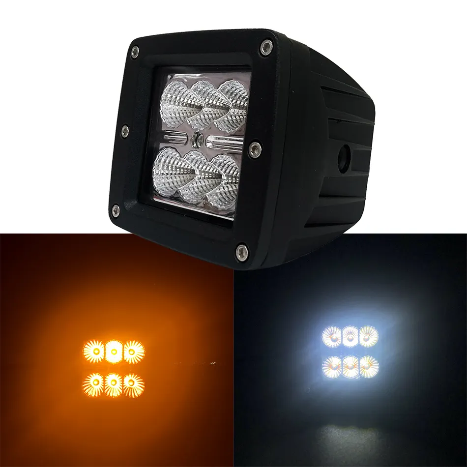 Dubbele Kleur Amber Wit Led Licht Pods 18W 12V 3000K 6000K Led Werklampen Voor Jeep Ford Toyota Nissan Peugeot Voertuigen Vrachtwagens