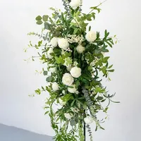 Décoration suspendue en soie en forme d'arche, motif feuille verte et rose blanche, personnalisable, pour centre de table de mariage, boule de fleurs, fleur de sol pour banquet
