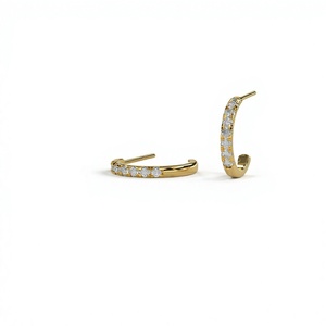 Pendientes de Aro con Diamantes Chapados en Oro de 18K, Corte Redondo, Engaste Compartido, Media Aro, Minimalistas, Tipo Huggie, Joyería Fina para Mujer - Product Image 1
