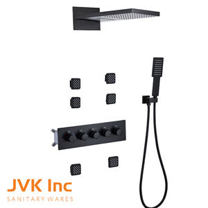 Sistema de <span class=keywords><strong>ducha</strong></span> completo de 5 funciones, mezclador de cabezal de <span class=keywords><strong>ducha</strong></span> de lluvia fría y caliente negro, juego de <span class=keywords><strong>ducha</strong></span> completo termostático, <span class=keywords><strong>termo</strong></span> para Baño - Product Image 1