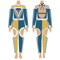 Tenue de Danse Sexy pour Femmes, Coupe Haute, Brillante, Costume de Compétition, Vêtements de Cheerleading, Uniforme d'Équipe de Majorettes