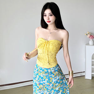 Top Corto de Punto Dulce y Sexy con Tirantes Cruzados en la Espalda, Estilo Bandeau, para Vacaciones en la Playa - Product Image 6