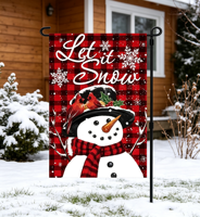 Drapeau de jardin de Noël « Let It Snow » avec bonhomme de neige en polyester pour la décoration extérieure de la véranda, de la pelouse et de la maison en hiver