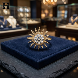 Bague de luxe en or pour femme, sertie d'un diamant rond brillant cultivé en laboratoire certifié IGI, style soleil éclatant - Product Image 1