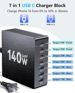 Caricatore da Scrivania GaN3 <span class=keywords><strong>a</strong></span> 7 Porte 140W, Hub di Ricarica Rapida con 4 <span class=keywords><strong>USB</strong></span> C PD 25W e <span class=keywords><strong>3</strong></span> <span class=keywords><strong>USB</strong></span> <span class=keywords><strong>A</strong></span>, Stazione di Ricarica Intelligente per Dispositivi Multipli, per Ufficio - Product Image 5