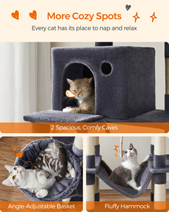 <span class=keywords><strong>Feandrea</strong></span> Grande Tour pour Chat de 81,1 Pouces, Multi-Niveaux, avec Condo en Peluche, 13 Poteaux à Gratter, 2 Perchoirs, 2 Niches, Panier et Hamac - Product Image 3