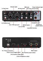 Interface Audio Professionnelle XTUGA M22D OEM d'Usine en Métal pour Studio 24 bits/192 kHz 2 Entrées/2 Sorties Mixeur Audio USB avec Carte Son Phantom 48V