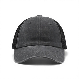 Washed <b>Black</b> Cotton 6-Panel <b>Baseball</b> <b>Cap</b> Adjustable Unisex Casual Hat Solid Color Adult Size - Product Image 2