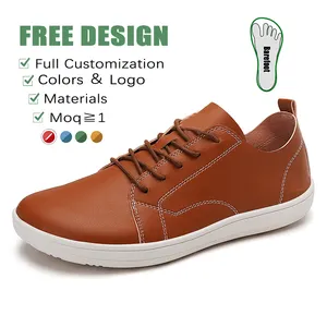 OEM ODM China Fabricante de zapatos de cuero de pie descalzo con logotipo personalizado minimalista de punta ancha Zapatos de vestir caja para los hombres