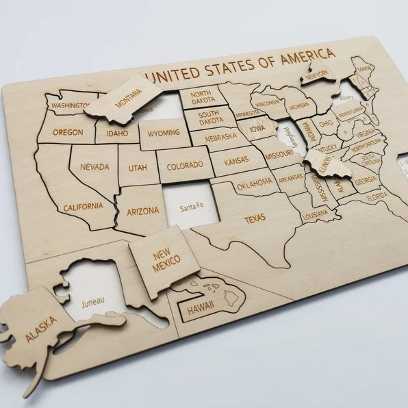 Высокое качество, индивидуальные Обучающие игрушки, путешествия, Соединенные Штаты, деревянная головоломка, карта