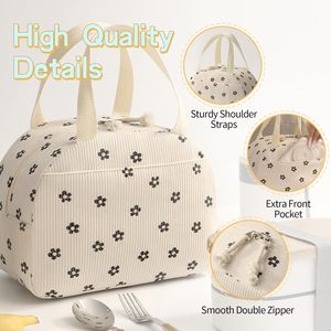 Large Capacity 8.3L Corduroy <b>Tote</b> <b>Bag</b> Reusable Insulated Thermal School Work Picnic Travel Cooler <b>Lunch</b> Box Food Drink Packing - Product Image 4