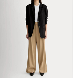 Women's Oversized <b>Black</b> <b>Linen</b> Blend Single Breasted Casual Office <b>Blazer</b> Jacket with Pockets - Product Image 4