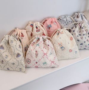 2025 оптовая продажа, Подарочная сумка для хранения цветов для девочек, холщовая косметическая сумка на шнурке, Большая вместительная сумка для украшений с цветами - Product Image 1
