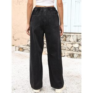 Jean Barrel pour femme FOXA, taille haute, jambe large, avec cordon de serrage, en denim, avec poches, en toile respirante - Product Image 4