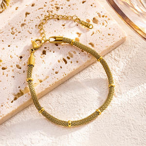 MW 간단한 패션 골드 도금 여성 보석 세트 비 변색 스테인레스 스틸 메쉬 체인 옥수수 체인 목걸이 팔찌 선물 - Product Image 5