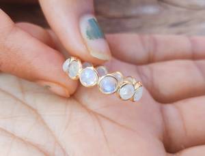 Moonstone 22K แหวนทอง925ชุบทอง, แหวนแฮนด์เมดแหวนเงินสเตอร์ลิงธรรมชาติสีรุ้งมูนสโตน - Product Image 4