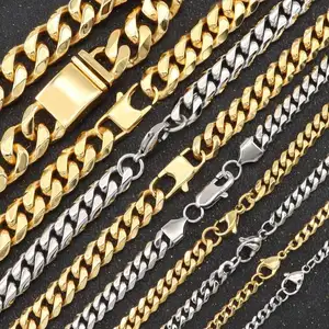 Stainless Steel Manufacturer Fade Free 14K 18K Gold Plated Cuban Necklace Hip Hop 30MM 18K Gold Filled Chain Necklace