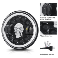 Faro LED de 12V y 7 Pulgadas con Halo DRL y Señal de Giro Ámbar para Jeep Wrangler y Autos Clásicos (Estilo Calavera)