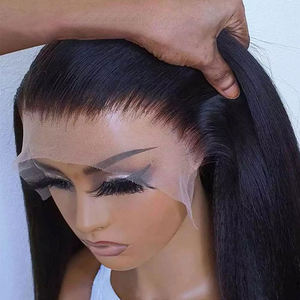Parrucca Frontale in Pizzo HD Trasparente 13x4 con Capelli Umani Brasiliani Lisci Yaki Neri Naturali e Ricci Crespi, Senza Colla, per Vendita all'Ingrosso - Product Image 3