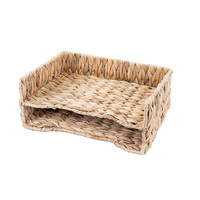 Panier de rangement double couche en jacinthe d'eau naturelle rustique, tressé à la main, écologique, pour bureau, documents et papiers - Vente en gros