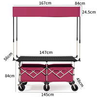 Chariot de courses pliable robuste à quatre roues, chariot de pique-nique réglable avec table et pare-soleil pour camping et événements