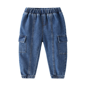 Nouveau printemps garçons Style coréen à la mode mi-taille Denim <span class=keywords><strong>pantalon</strong></span> décontracté coton doux Style droit couleur unie pour les enfants - Product Image 2