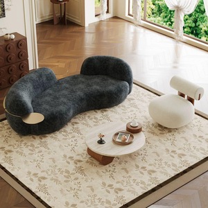 Sofá Curvo de Diseño Italiano con Bandeja Lateral, Minimalista, Tapizado en Chenille, Cómodo y Suave, para Sala de Estar u Hotel - Product Image 3