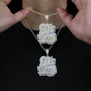 Iced Out Bling CZ Huruf 80-An Bayi Liontin Kalung Dua Nada Disepuh Zirkon Bayi Pesona Kalung Pria Wanita Hip Hop Perhiasan Baru - Product Image 6